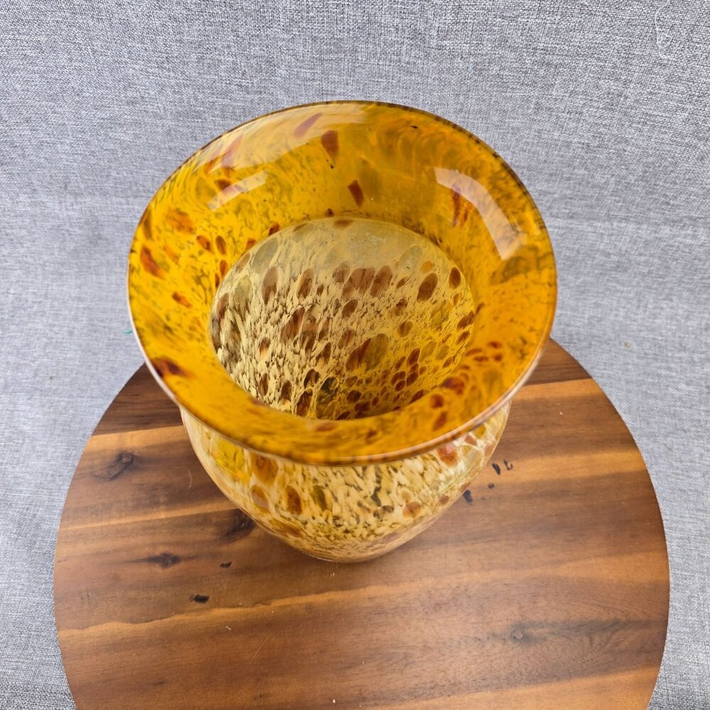 Murano Glassware Tall Art Glass Vase Amber & Red Leaf Pattern - Picture 4 of 5